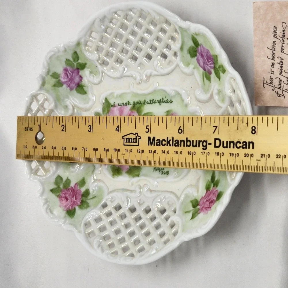VICTORIAN Tea Rose Platter Formalities Tray Plate Hand Painted Porcelain Lace...